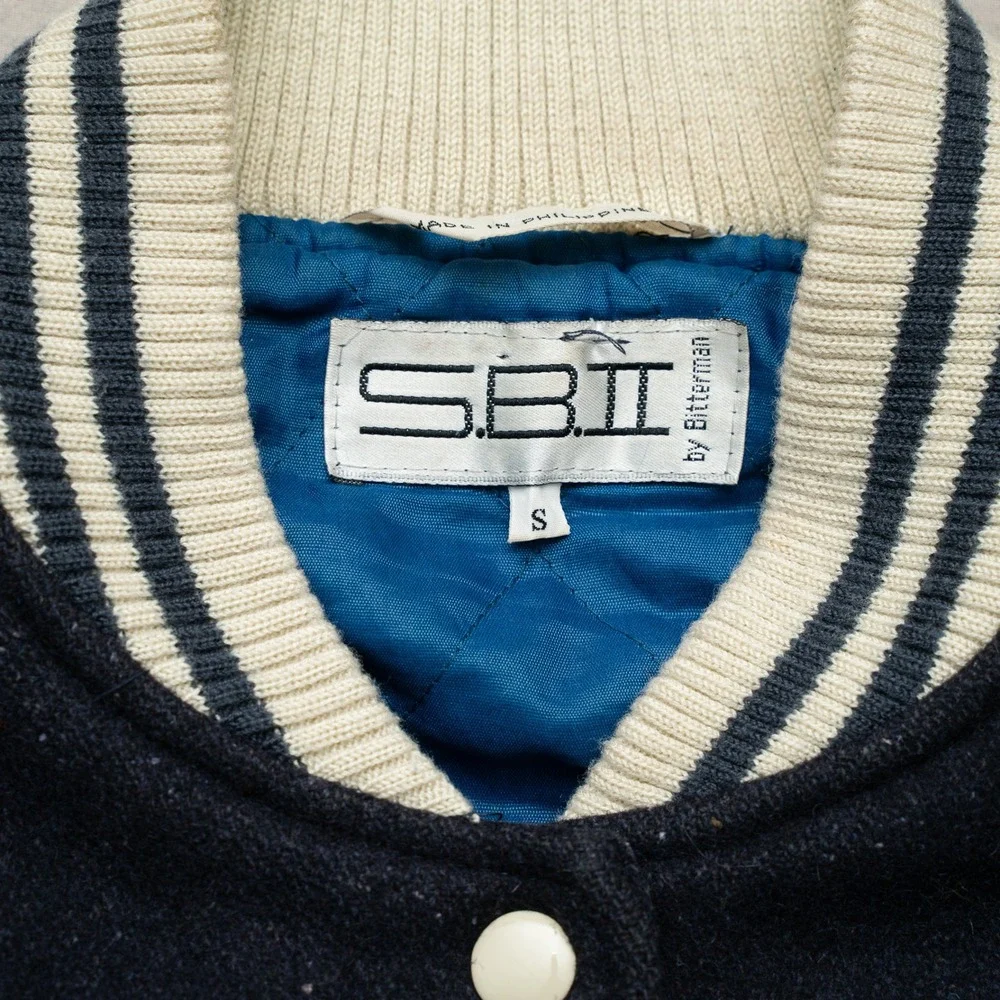 Vtg 80s 90s SBII by Bitterman‎ Fly High Club Varsity Jacket Leather Wool Size S